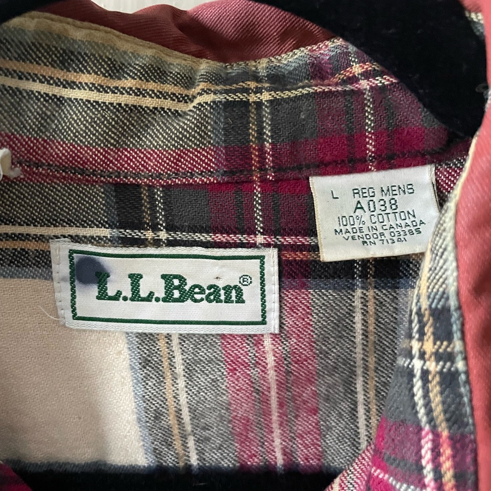 Ll Bean Red Button Up, Flannel-Lined - image 3